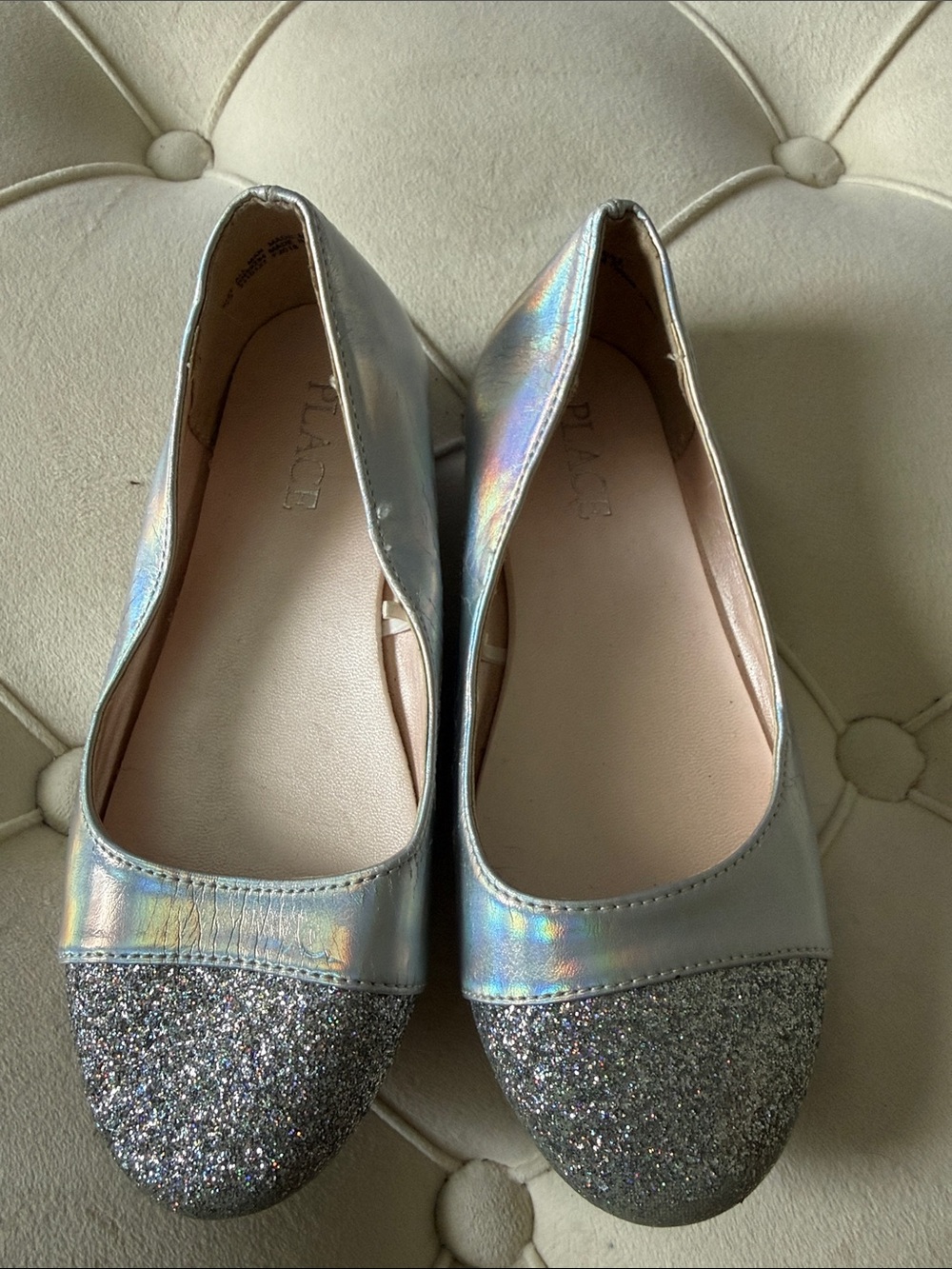 The Children's Place Iridescent Silver Glitter Toe Ballet Flats